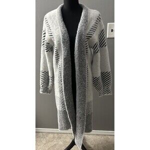 Grace + Karma Cardigan Women XS/S Long Sleeve White Black Fuzzy Midi Sweater EUC